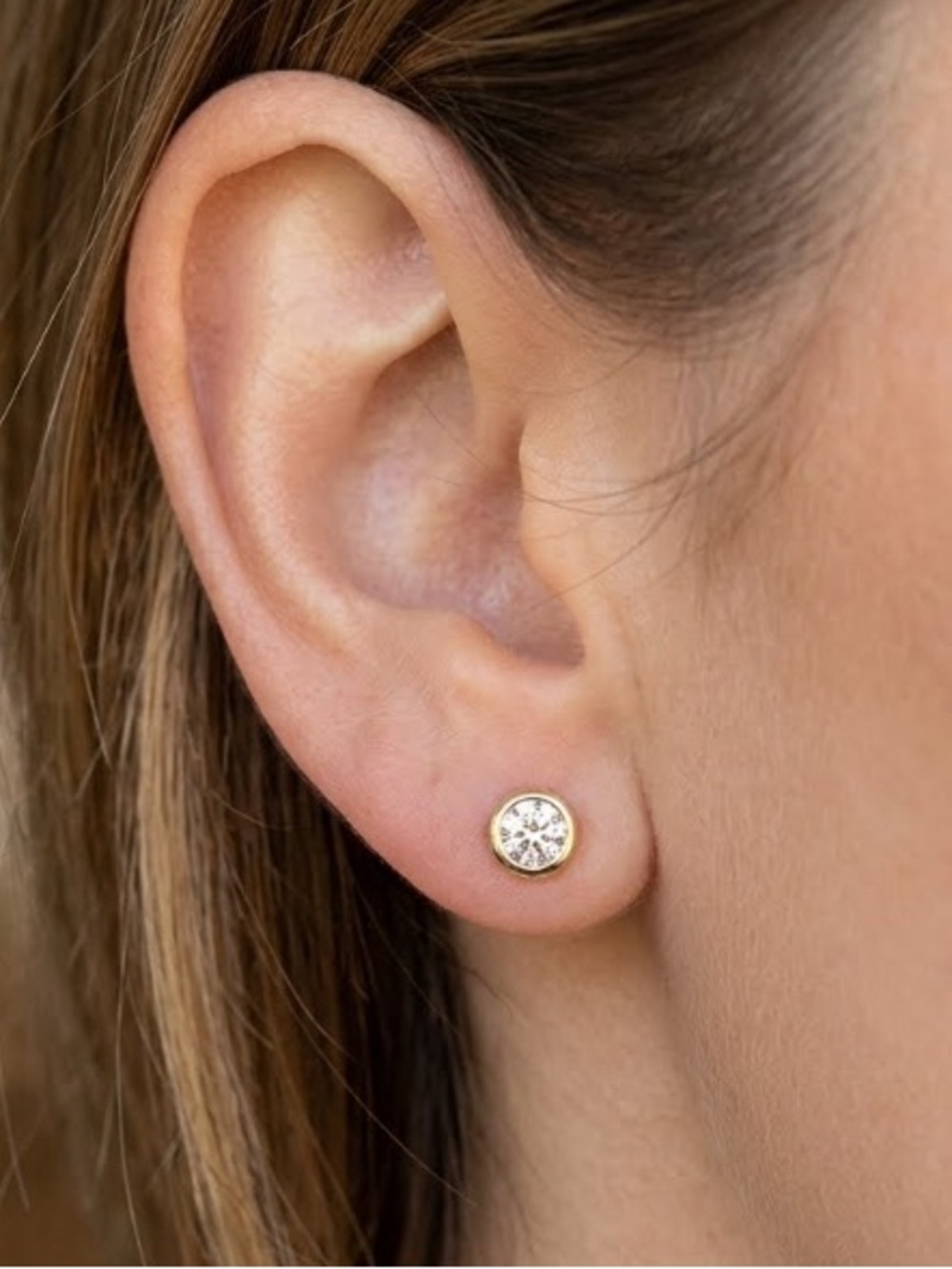 💎 NWOT Certified 14K Yellow Gold 0.36ctw Bezel Diamond Stud Earrings